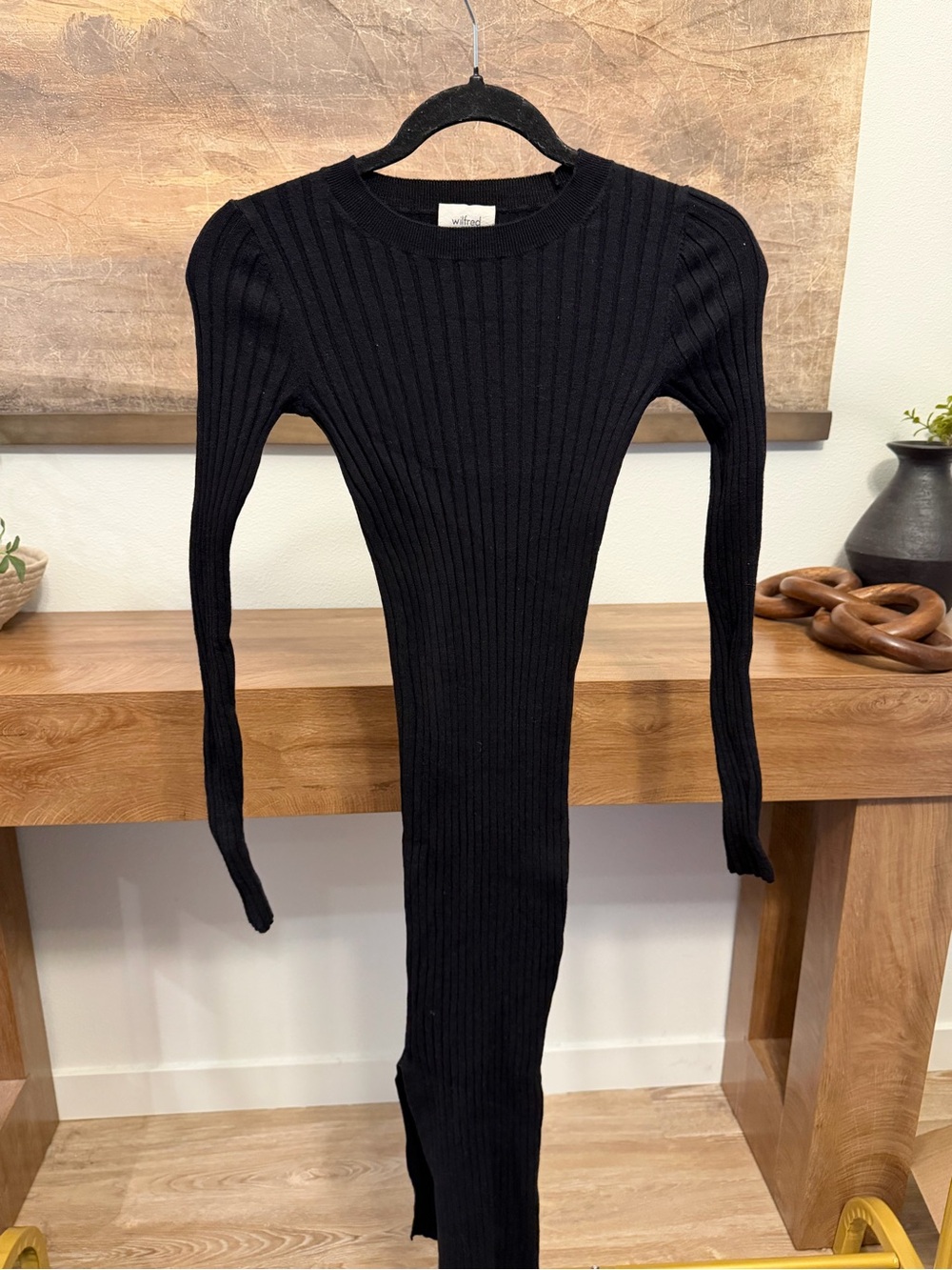 Wilfred Aritzia black ribbed knit dress size XS